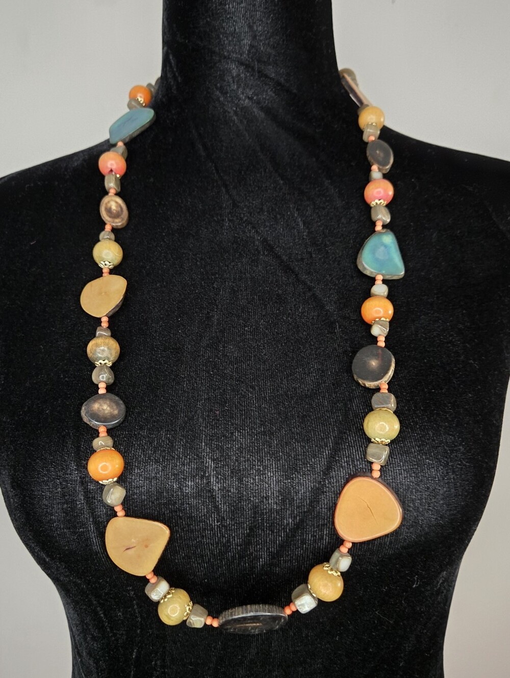 Artisan Multicolor Beaded Women’s Boho Necklace Orange & Turquoise Color Accents